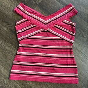 White House Black Market Off The Shoulder Pink Striped Tank